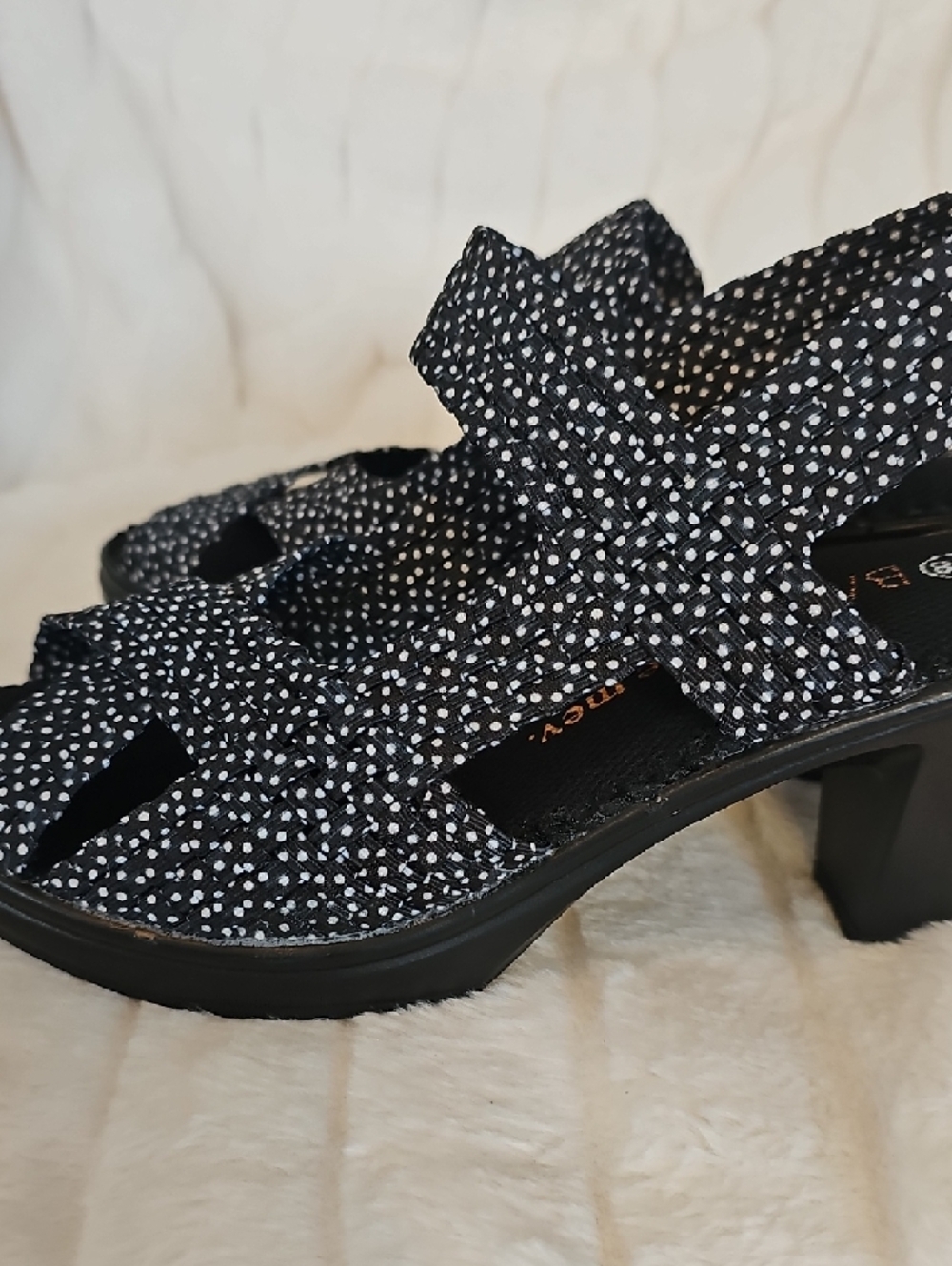bernie mev. Black and White Dot Slingback Block Heels - Picture 5 of 10